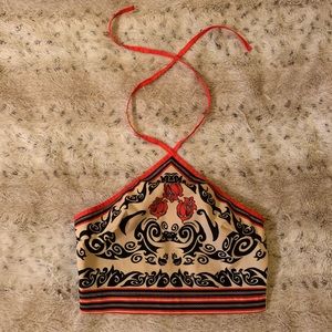 Printed cropped halter top